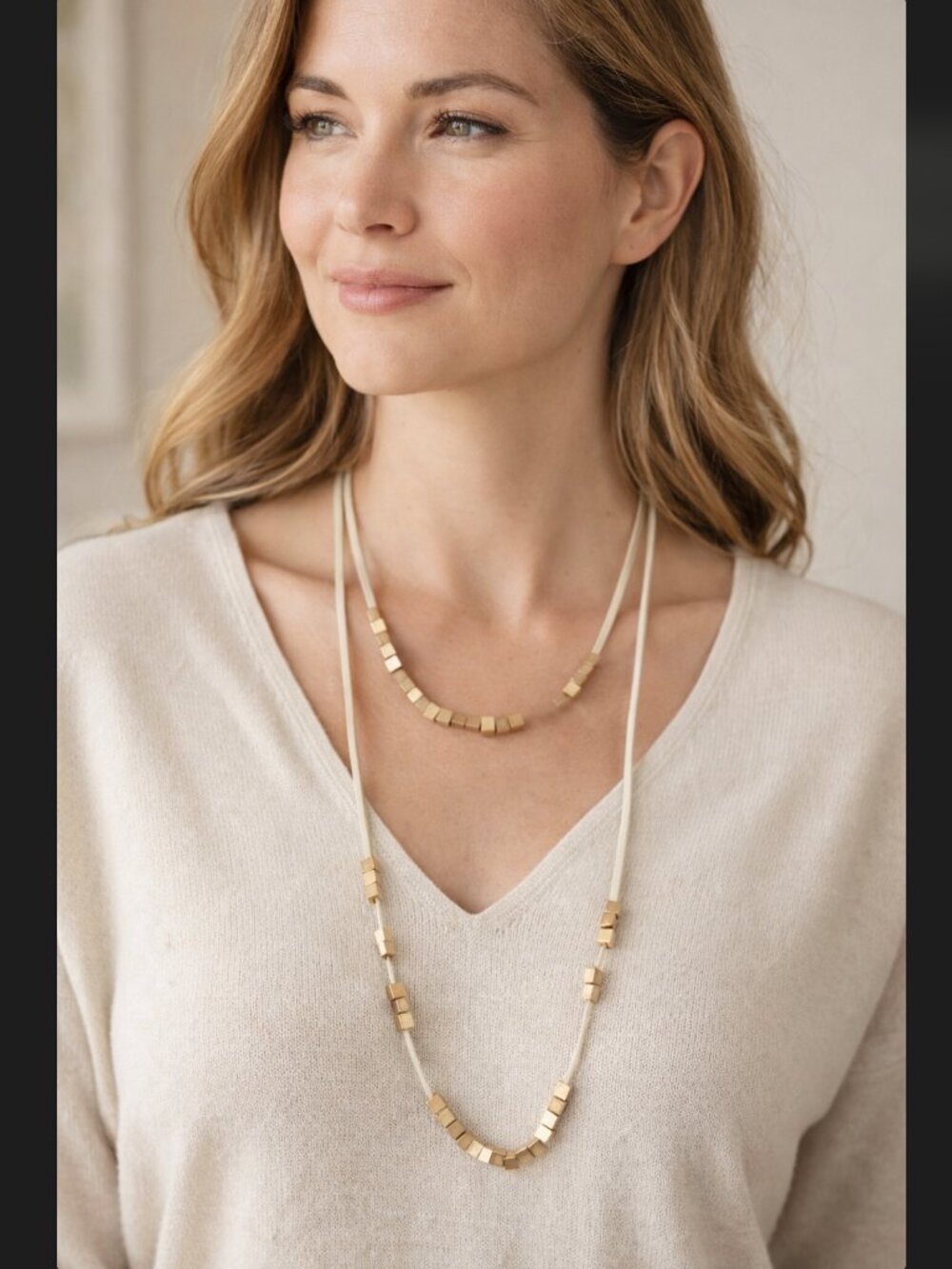 J Jill Gold Tone Beaded Necklace Layered Double Strand Adjustable Minimalist NWT